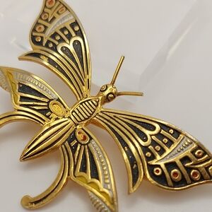 Damascene Gold Butterfly Brooch Pin Enamel Vintage GVC